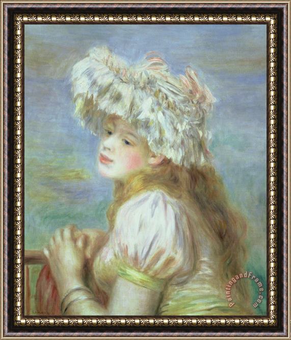 Pierre Auguste Renoir Portrait of a Young Woman in a Lace Hat Framed Print